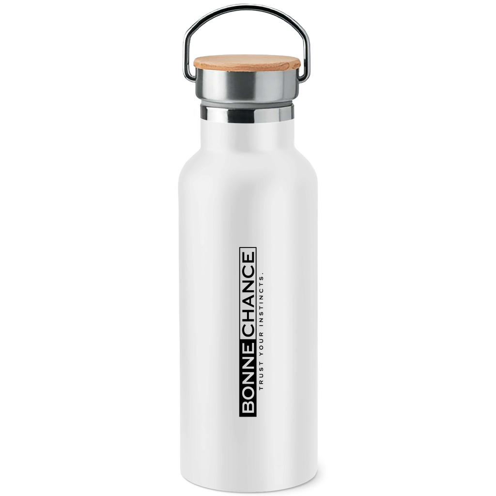 Bonne Chance - Edelstahl-Trinkflasche mit Bambusdeckel Logo
